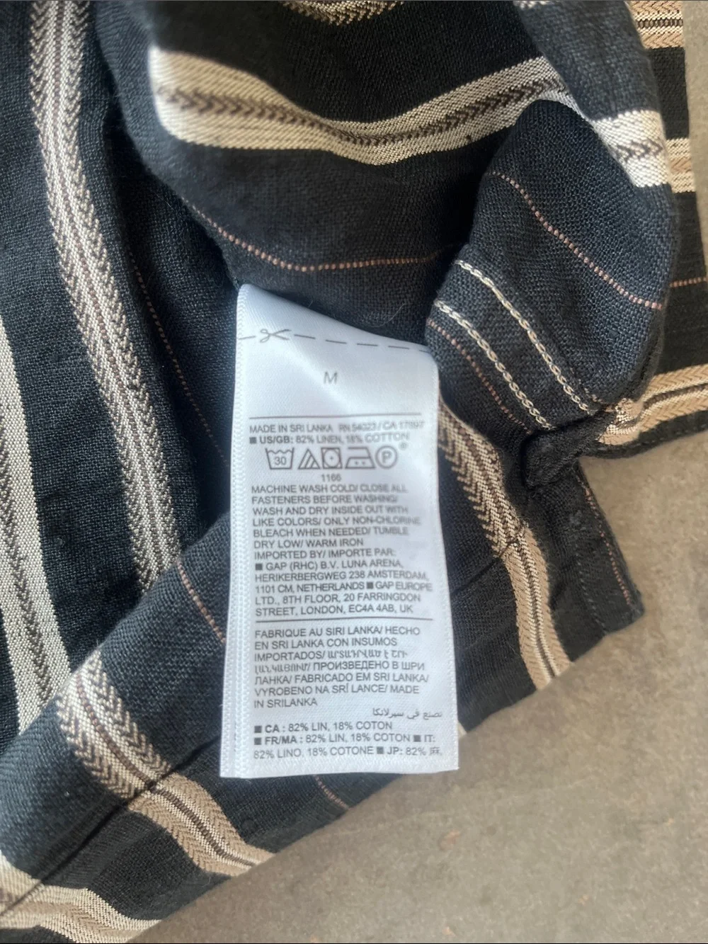 Banana Republic Black Linen and Cotton Shirt with Cream Stripes